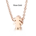 Polished stainless steel girl pendant necklace with O-chain in rose gold finish - Rose Gold Girl (KN119301-KC)