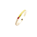 Gold plated adjustable open ring with red enamel heart, yellow accents and zircon stones - Adjustable Open / Yellow