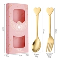 Golden heart stainless steel spoon and fork gift set with pink box measurements - Spoon Fork Set - Pink Box / Gold