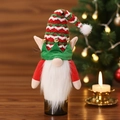 Christmas gnome wine bottle cover with red striped hat and white plush beard - Red Small Hand Elf Style / Red