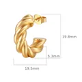 Detailed dimensions of gold twisted hoop earrings showing 19.8mm height and 19.5mm width - Twisted C-Shape Style(MS-132 Gold)