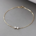 Elegante bracciale in argento S925 placcato oro 14k con fiocco di zirconi a cuore - 15+3cm / Oro 14K