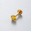 Titanium labret stud in golden finish with a round yellow zircon stone setting - Gold - Yellow Zirconia