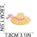 Detailed embroidery patch of a sun hat with dimensions 7.8cm by 3.8cm for bags - Yellow Straw Hat