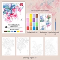 Aquarell-Malset Blühende Blumen mit 16 Farben und 4 Malvorlagen für Kinder - Blühende Blumen
