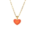 Collana a catena gold con ciondolo a doppio cuore in smalto rosso e arancione - Collana Cuore Smalto Doppia - Arancione