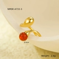 Detailed macro view of 18K gold irregular ring with 0.6cm orange carnelian bead - One Size / Orange Red (NMSR-A733-3)