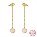 Ohrstecker aus 925 Sterling Silber mit goldener Kette und Opal-Stein Anhänger - Vogel Opal Lange Quaste - Gold