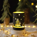 Christmas black metal cylinder LED lamp with reindeer and tree cutout patterns - Light Bottle-Christmas Forest / Black