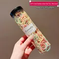 Set of 300 elastic hair ties in pink yellow green with bamboo texture in a clear jar - Bean Milkshake Small (4#) / 300-Piece Set (With Jar)
