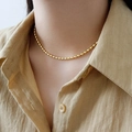 Elegant 18K gold plated stainless steel oval bead chain choker necklace for women - Necklace / Gold Necklace