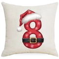 Christmas square pillowcase with red number 8 snowflake design and Santa belt detail - Number 8 / 45*45cm (Single-sided Print, Without Insert)