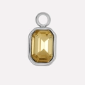Detail of emerald-cut yellow crystal pendant in 304 stainless steel base with hanging ring - Silver/Yellow