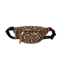 Minimalist leopard print canvas fanny pack with adjustable strap and orange brand label - Brown