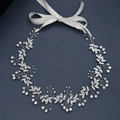 Handmade bridal headband with silver wire, rhinestones, pearls and white satin ribbon - Silver Artificial Pearl Rhinestone Satin Hair Band (HS-J6347S)