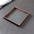 Square walnut wood serving tray with vintage embossed sunflower glass 20x20cm - Large Square - Glass