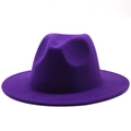 Detailed view of the texture and wide brim of a deep purple wool felt fedora hat - Purple