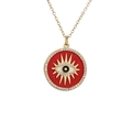 Goldene Evil Eye Halskette mit rotem Emaille-Anhänger und funkelnder Zirkon-Umrandung - Rot