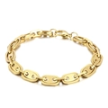 Bracciale a catena a chicco di caffè in acciaio inossidabile dorato con maglie piatte - Stile Largo Naso di Maiale Oro (KB160642-Z) / Oro