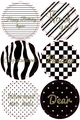 Set of 6 black and white geometric gift tags with gold foil Happy Birthday text - Gift Sticker - B&W Geometric