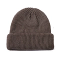 Classic dark brown knitted beanie in wool blend for winter warmth and retro style - One Size / Khaki