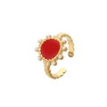 Adjustable golden stainless steel open ring with red sunflower enamel charm detail - Red White Sunflower (J534-1)