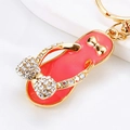 Pink flip-flop keychain charm with gold metal finish and sparkling rhinestone bow detail - Dark Pink Bow Slippers