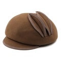 Gorra de equitación de lana marrón oscuro con lindas orejas 3D y borde de cinta - M (56-58cm) / Marrón