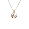 Golden moon and star pendant necklace with white enamel inlay and colorful gemstones - White (Gold Chain)