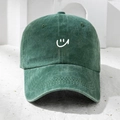 Berretto da baseball classico in cotone lavato verde scuro con logo smiley bianco ricamato - Taglia unica / Verde Scuro