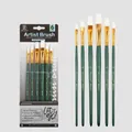 Set of 6 professional flat painting brushes with green handles and white synthetic fibers - 6Pcs Flat Peak HB6203A / Dark Green
