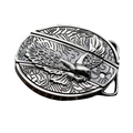Western style eagle head belt buckle in vintage silver finish with textured relief - Eagle