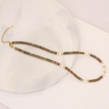 Multicolor natural stone and white pearl beaded necklace with gold accents - Green and Red Mixed Stone