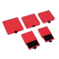 Red drawer-style jewelry gift boxes in five sizes with black ribbon pulls and sponges - Bright Red Linen