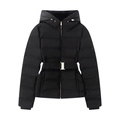 Women's slim black hooded puffer coat with belted waist and matte finish waterproof fabric - XS / Black