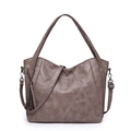 Bolso tote grande de cuero PU topo con costuras acolchadas, borla y asas trenzadas - Caqui