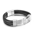 Bracciale da uomo in pelle nera intrecciata con chiusura magnetica in acciaio inox - Stile B Scala Meccanica (KB134583)