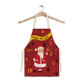 Red linen Christmas apron with Santa Claus and Happy New Year banner on wooden hanger - Red Happy New Year (WQ01-21)