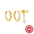Three-piece S925 sterling silver gold plated earring set with white cubic zirconia accents - 925 Silver / Gold #8