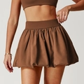 Women's high-waisted bubble tennis skirt with pockets in dark coffee brown finish - S / Coral Coffee