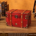 Extra large vintage wooden storage box in red with metal corners and secure lock - Buckle / Extra Large / Red