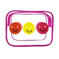 Clear PVC makeup bag with hot pink zipper trim and three colorful smiley faces - 070-Color Smiley Rose