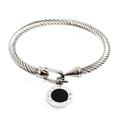 Silver braided stainless steel bracelet featuring a black Roman numeral clock pendant - Black Dial Roman Numeral Pendant / Steel
