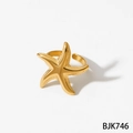 Golden starfish shaped open ring with textured surface in 316 stainless steel finish - Gold(BJK746)