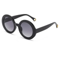 Fashionable black round frame sunglasses with thick rims and gold temple ring details - Black Frame Dual Grey