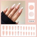 Faux ongles cercueil longs ombré français avec pointes blanches et strass - French Bord Blanc Rose Strass (F239-06)