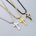 Triple layer cross pendant necklaces in silver, gold and black finishes with box chains - 4.5mm Rectangular Chain With Pendant
