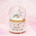 Pink unicorn snow globe with rainbow decoration and Twinkle Little Star base music box - Medium 80 Light + Music / 5086 Rainbow