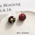Christmas red and green plaid fabric buttons with gold thread and metal loop, 15x16mm - 15*16mm / Green