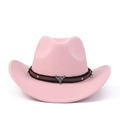 Detail of pink western cowboy hat with brown leather band and silver bull skull ornament - M (56-59cm) / Pink With Bull Skull